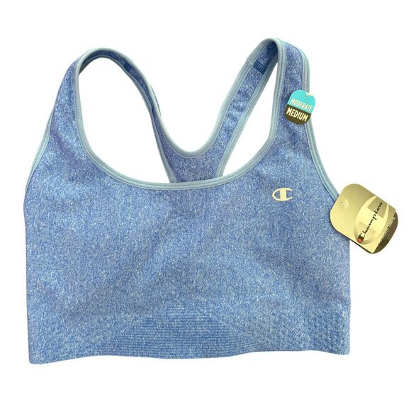 Champion NWT Stretch Jersey Racerback Sports Bra in Light Blue Size Medium - Picture 1 of 8